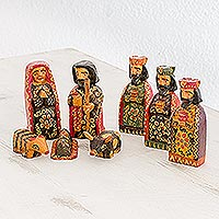 Wood nativity scene, 'Promised King' (set of 8) - Eight Piece Pinewood Nativity Scene from Guatemala