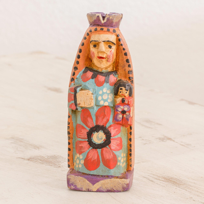 Wood figurine, 'Our Lady of Carmen' - Hand Painted Pinewood Virgin Figurine from Guatemala