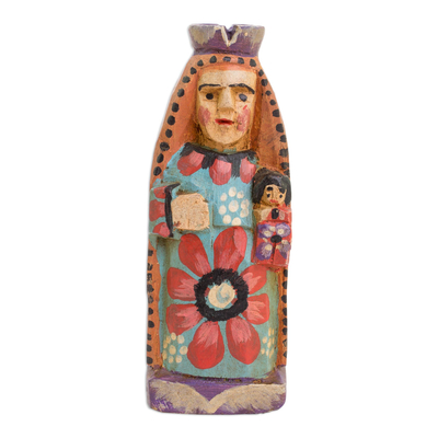 Wood figurine, 'Our Lady of Carmen' - Hand Painted Pinewood Virgin Figurine from Guatemala