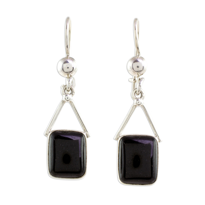 Jade dangle earrings, 'Mayan Peaks in Black' - Jade Dangle Earrings in Black from Guatemala