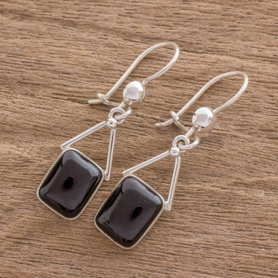 Jade dangle earrings, 'Mayan Peaks in Black' - Jade Dangle Earrings in Black from Guatemala