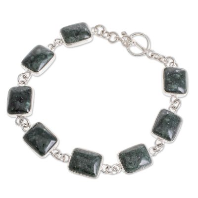 Jade link bracelet, 'Maya Delicacy' - Dark Green Jade Link Bracelet from Guatemala