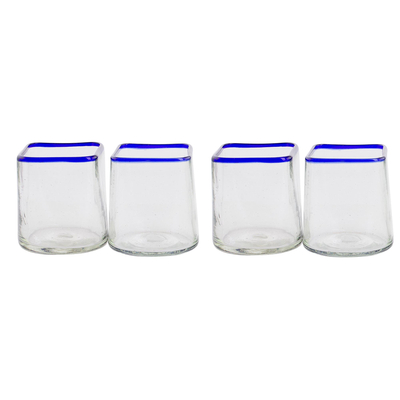 Saftgläser aus recyceltem Glas, (4er-Set) - Klare Saftgläser aus recyceltem Glas mit blauem Rand (4er-Set)