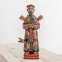 Holzskulptur „Geliebter Heiliger“ – handbemalte Skulptur des Heiligen Franziskus aus Kiefernholz