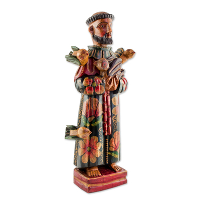 Wood sculpture, 'Beloved Saint' - Hand Painted Pinewood Saint Francis Sculpture