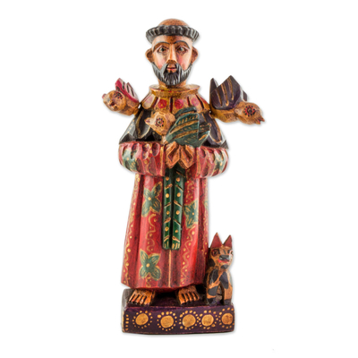 Hand Painted Pinewood Saint Francis Statuette
