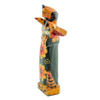 Wood statuette, 'Friend of Animals' - Hand Painted Pinewood Statuette of Saint Francis