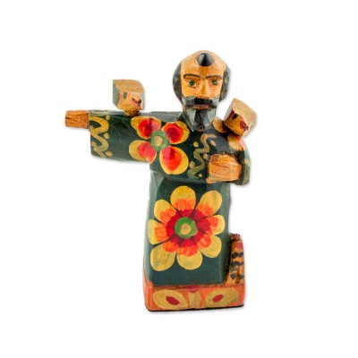 Wood figurine, 'Patron Saint of the Animals' - Hand-Painted Wood Saint Francis Figurine from Guatemala