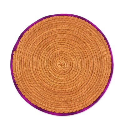 Pine needle placemats, 'Latin Dinnertime in Purple' (set of 4) - Four Pine Needle Placemats with Purple Trim from Guatemala
