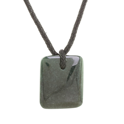 Jade pendant necklace, 'Dazzling Glory' - Green Jade Pendant Necklace with Black Cotton Cord