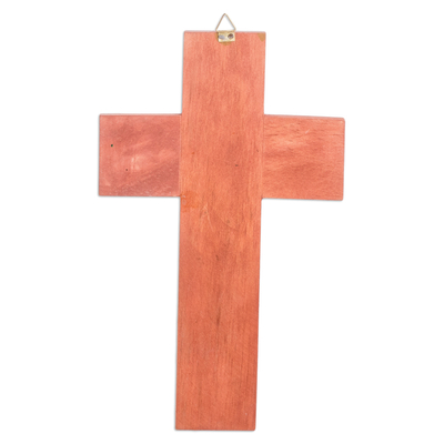 Cruz de pared de madera, 'Buena Aventura' - Cruz de pared de madera de pino de El Salvador pintada a mano