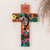 Wood wall cross, 'Possession of Two Hearts' - Handcrafted Pinewood Wall Cross from El Salvador (image 2) thumbail