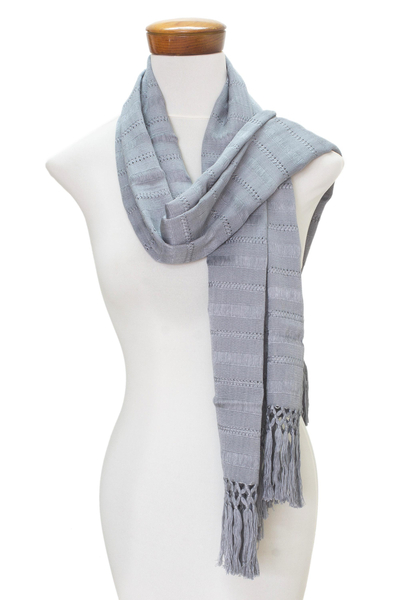 Rayon scarf, 'Sweet Charm' - Hand Woven Grey Rayon Wrap Scarf from Guatemala