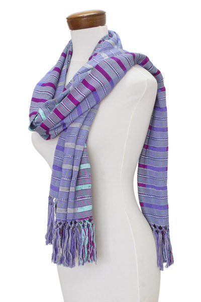 Rayon scarf, 'Sweet Allure' - Hand Woven Striped Rayon Wrap Scarf from Guatemala