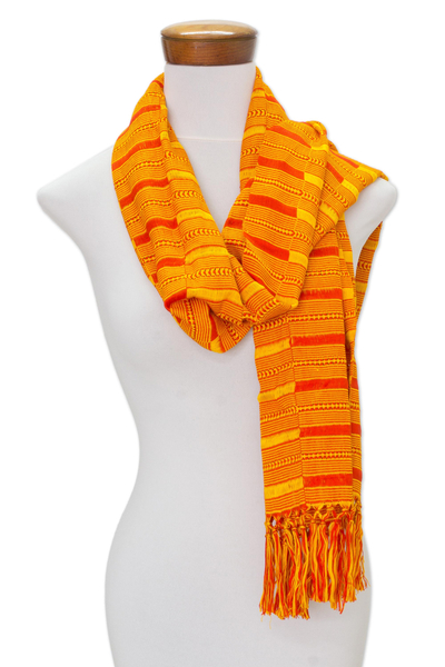 Rayon scarf, 'Sweet Vibrance' - Hand Woven Striped Rayon Wrap Scarf from Guatemala