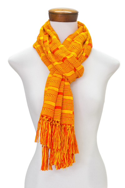 Rayon scarf, 'Sweet Vibrance' - Hand Woven Striped Rayon Wrap Scarf from Guatemala