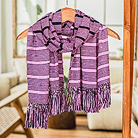 Rayon scarf, 'Sweet Radiance' - Hand Woven Purple Striped Rayon Wrap Scarf