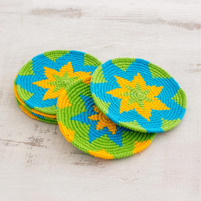 Cotton crocheted coasters, Colorful Starburst (set of 6)