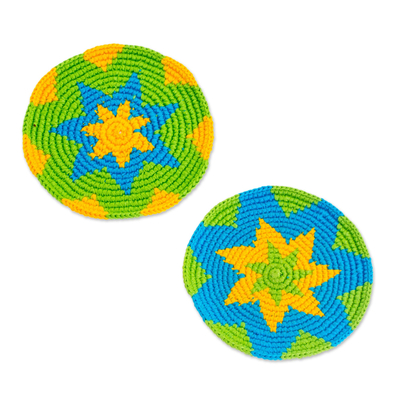 Cotton crocheted coasters, 'Colorful Starburst' (set of 6) - Bright Colorful Starburst Cotton Crochet Coasters (Set of 6)
