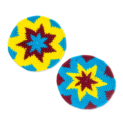 Cotton crocheted coasters, 'Festive Starburst' (set of 6) - Multi-Color Starburst Cotton Crochet Coasters (Set of 6)