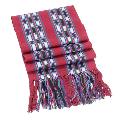 Cotton table runner, 'Road to Santa Cruz' - Hand Woven Cotton Table Runner from Guatemala