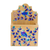 Llavero de madera y porta cartas, 'Cheery Birds in Blue' - Porta cartas y llaveros de madera de pino azul con pájaros y flores