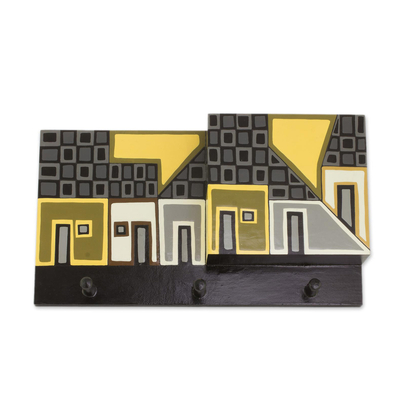 Yellow and Grey Village Pinewood Letter and Key Holder