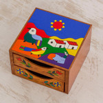 Wood jewelry box, 'Salvadoran Landscapes' - Colorful Pinewood Jewelry Box from El Salvador