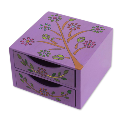 Floral Tree Pinewood Jewelry Ches in Purple from El Salvador