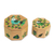 Wood decorative boxes, 'God's Nature in Green' (pair) - Pair of Pinewood Decorative Boxes with Bird Motifs in Green