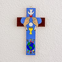 Wood wall cross, 'The Eucharist'