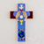 Wood wall cross, 'The Eucharist' - Hand-Painted Christian Pinewood Wall Cross from El Salvador