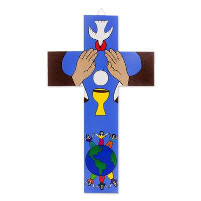 Hand-Painted Christian Pinewood Wall Cross from El Salvador