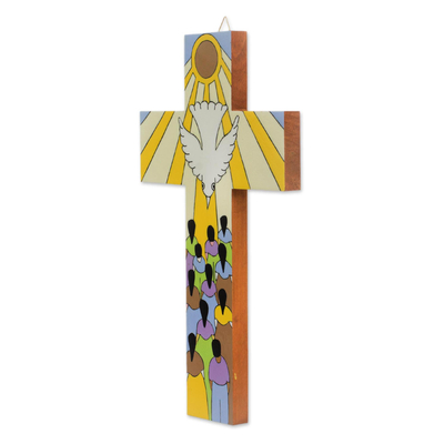 Wood wall cross, 'The Holy Spirit' - Pinewood Wall Cross of the Holy Spirit from El Salvador