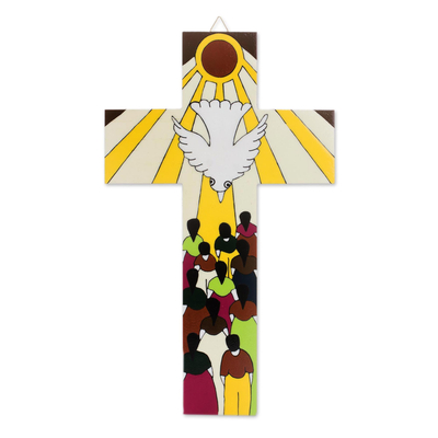 Hand-Painted Pinewood Wall Cross of the Holy Spirit