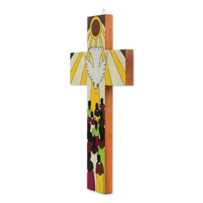 Holzwandkreuz, 'Spender des Lebens - Handbemalte Kiefernholzwand Kreuz des Heiligen Geistes