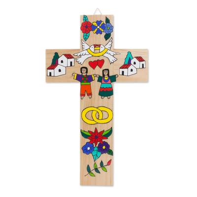 Marriage-Themed Pinewood Wall Cross from El Salvador