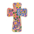 Wood wall cross, 'Colorful Beauty in Brown' - Brown Pinewood Wall Cross with Bird Motifs from El Salvador