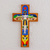 Wood wall cross, 'Beautiful Resurrection' - Hand-Painted Pinewood Wall Cross of Jesus from El Salvador