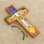 Holzwandkreuz 'Schöne Auferstehung' - Handgemaltes Jesu-Wandkreuz aus Kiefernholz aus El Salvador