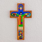 Wood wall cross, 'Road to Emmaus' - Handmade Pinewood Wall Cross of Jesus from El Salvador