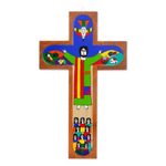 Wood wall cross, 'Road to Emmaus' - Handmade Pinewood Wall Cross of Jesus from El Salvador