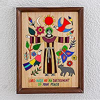 Panel en relieve de madera, 'Proclamación de Amor' - Panel en relieve de madera que representa a Jesucristo de El Salvador