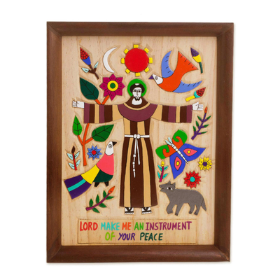 Wood relief panel, 'Proclamation of Love' - Wood Relief Panel Depicting Jesus Christ from El Salvador