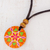 Wood pendant necklace, 'Vibrant Seed in Orange' - Floral Pinewood Pendant Necklace in Orange from Guatemala thumbail