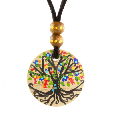 Tree Motif Pinewood Pendant Necklace from Guatemala