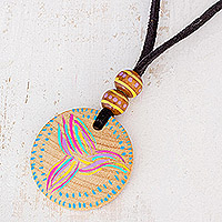 Wood pendant necklace, 'Messenger of Love' - Bird Motif Pinewood Pendant Necklace from Guatemala