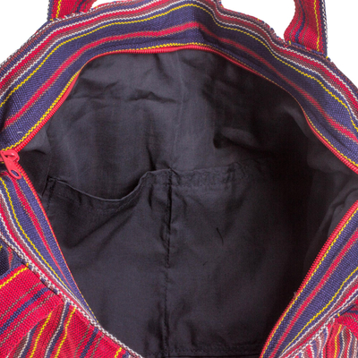 Baumwolltasche, (11 Zoll) - Handgewebte, mit Baumwolle gefütterte Tragetasche mit roten und marineblauen Streifen (11 Zoll)