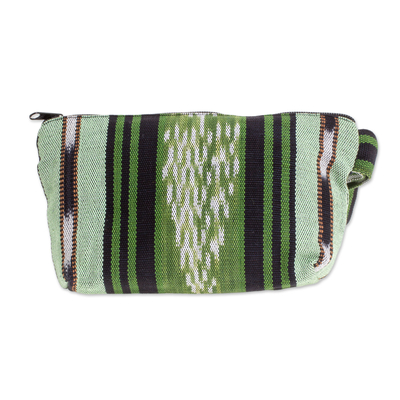 Kosmetiktasche aus Baumwolle - Handgewebte Kosmetiktasche aus Baumwolle mit grünen und schwarzen Streifen