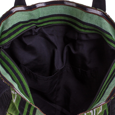 Bolso bandolera de algodón (11 pulgadas) - Bolso de hombro tejido a mano con rayas verdes y negras (11 pulgadas)